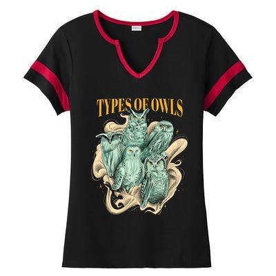 5 Types Of Owls Ladies Halftime Notch Neck Tee