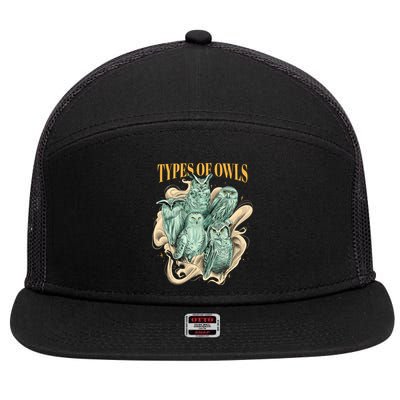 5 Types Of Owls 7 Panel Mesh Trucker Snapback Hat