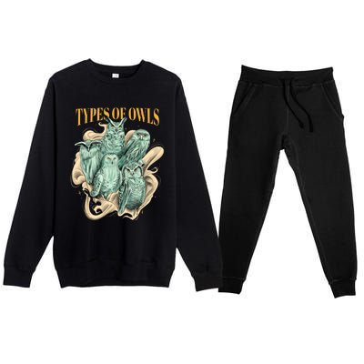 5 Types Of Owls Premium Crewneck Sweatsuit Set