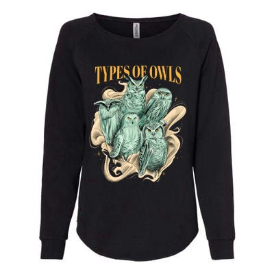 5 Types Of Owls Womens California Wash Sweatshirt