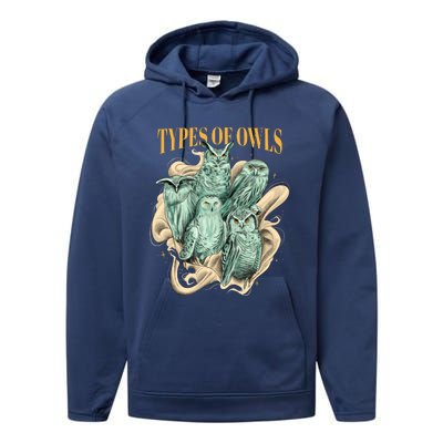 5 Types Of Owls Performance Fleece Hoodie