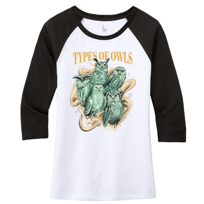 5 Types Of Owls Women's Tri-Blend 3/4-Sleeve Raglan Shirt