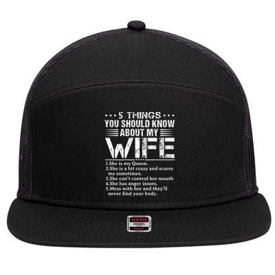 5 Things You Should Know About My Wife Husband 7 Panel Mesh Trucker Snapback Hat