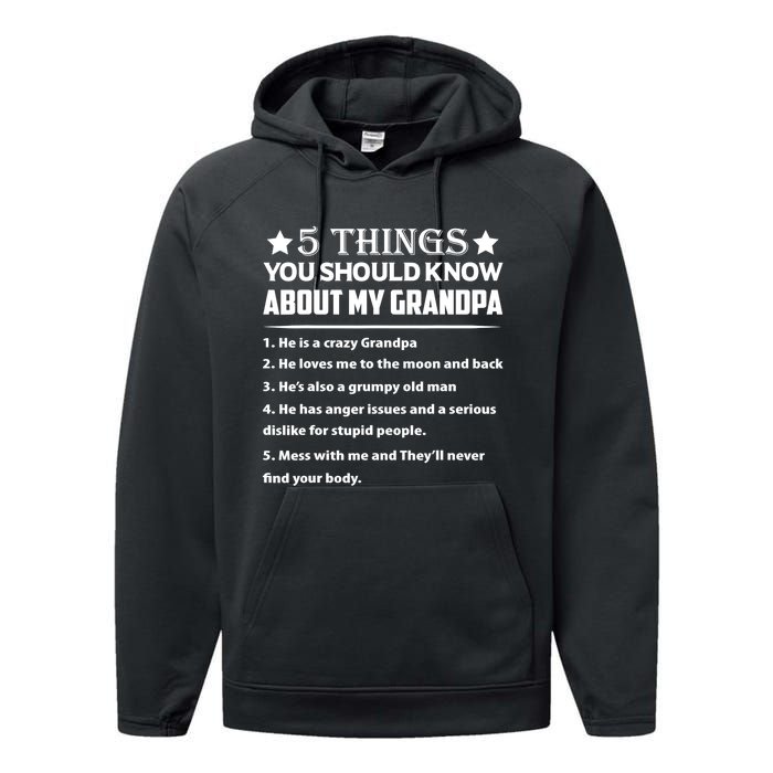 5 Things You Know About My Grandpa He Is My Grandpa Shirt Performance Fleece Hoodie