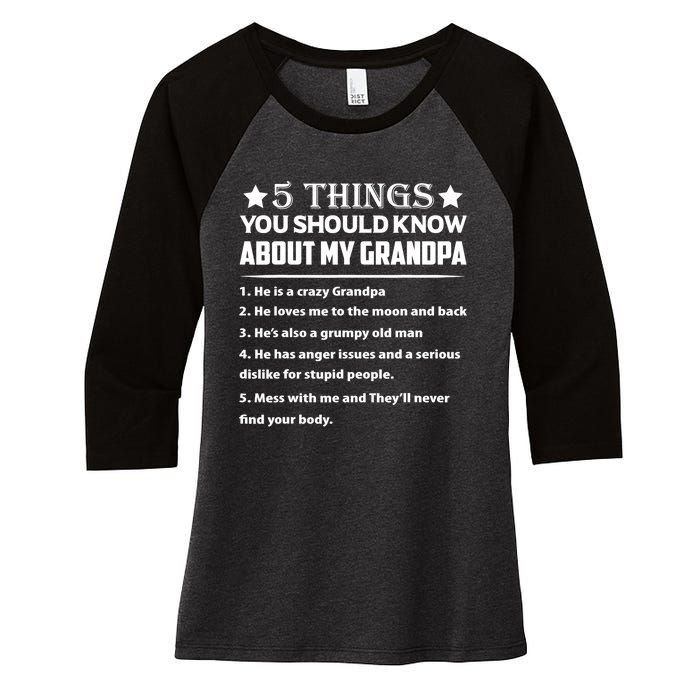 5 Things You Know About My Grandpa He Is My Grandpa Shirt Women's Tri-Blend 3/4-Sleeve Raglan Shirt