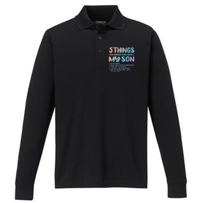 5 Things You Should Know About My Son Gift Proud Autism Parent Gift Performance Long Sleeve Polo