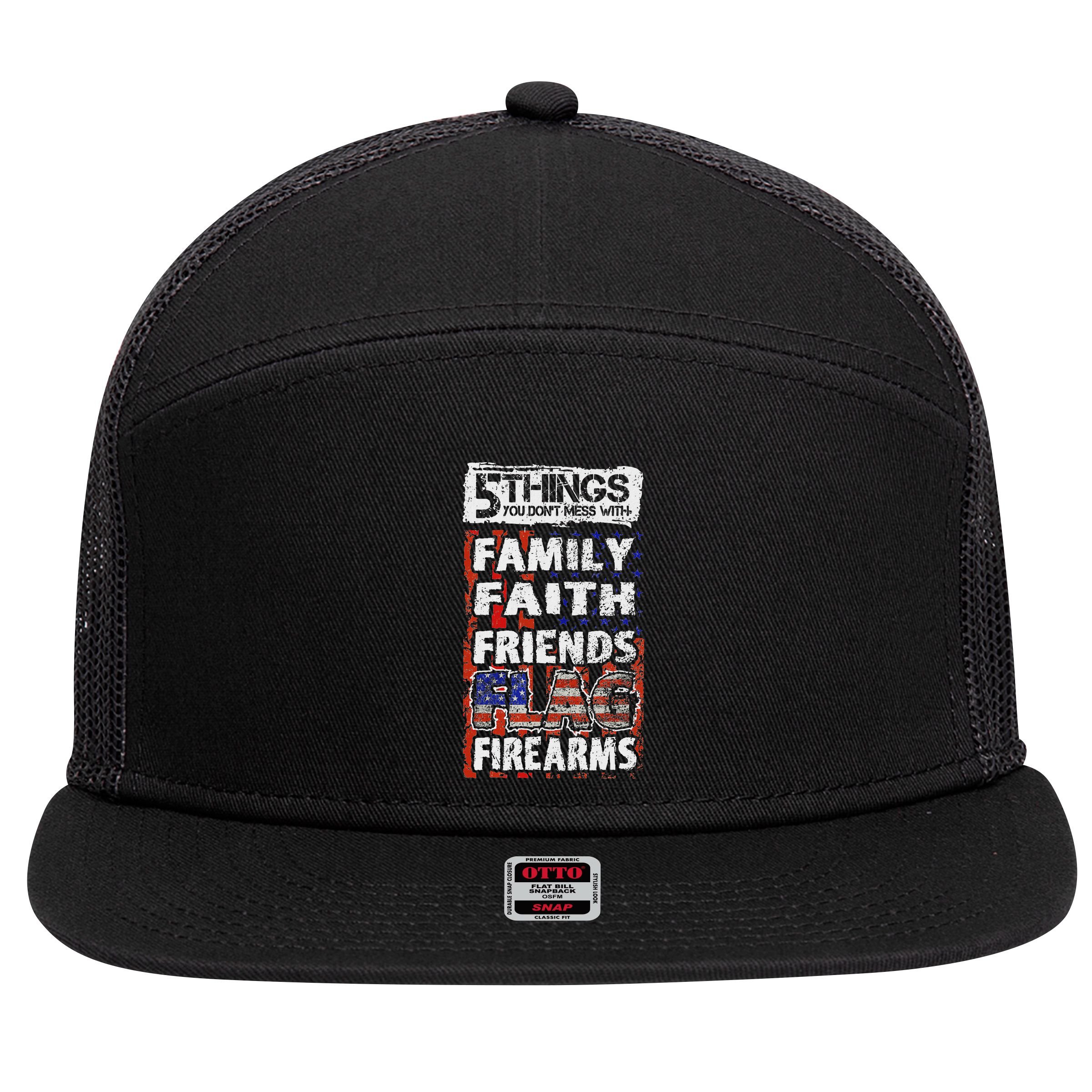 5 Things You Dont Mess With For Proud Patriotic American 7 Panel Mesh Trucker Snapback Hat