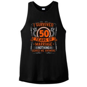 50th Wedding Anniversary 50 Years Married Husband & Wife Ladies PosiCharge Tri-Blend Wicking Tank