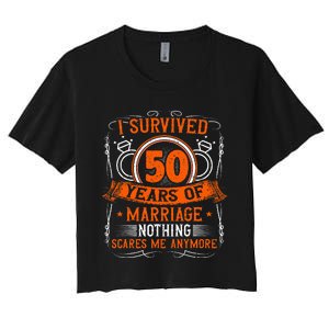 50th Wedding Anniversary 50 Years Married Husband & Wife Women's Crop Top Tee