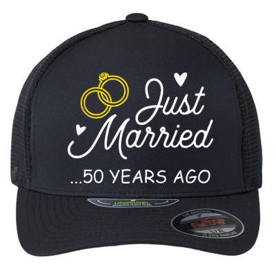 50th Wedding Anniversary Just Married 50 Years Ago Flexfit Unipanel Trucker Cap