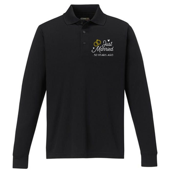 50th Wedding Anniversary Just Married 50 Years Ago Performance Long Sleeve Polo