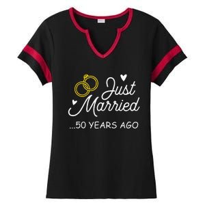 50th Wedding Anniversary Just Married 50 Years Ago Ladies Halftime Notch Neck Tee