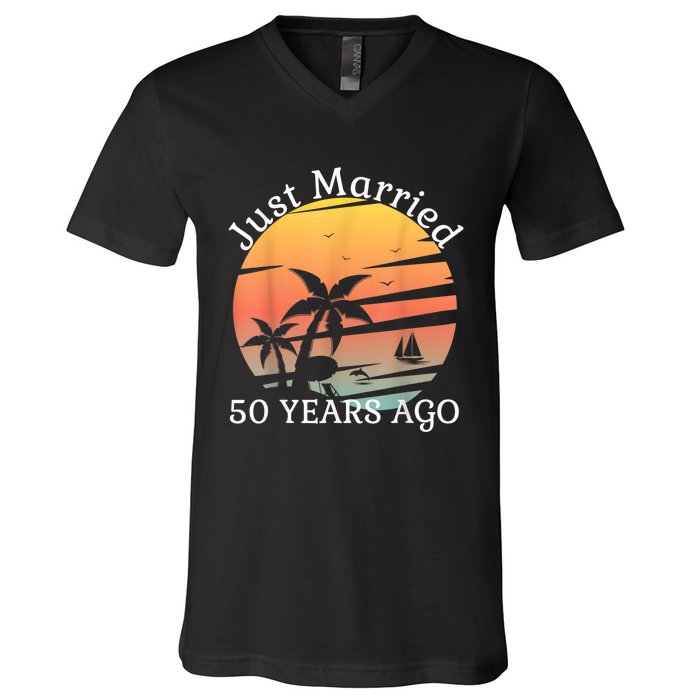 50th Wedding Anniversary Cruise Just Married 50 Years V-Neck T-Shirt