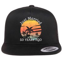 50th Wedding Anniversary Cruise Just Married 50 Years Flat Bill Trucker Hat