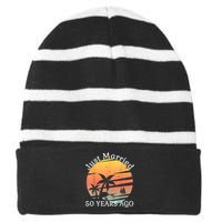 50th Wedding Anniversary Cruise Just Married 50 Years Striped Beanie with Solid Band