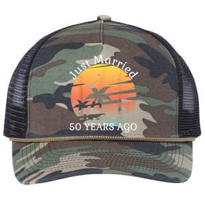 50th Wedding Anniversary Cruise Just Married 50 Years Retro Rope Trucker Hat Cap