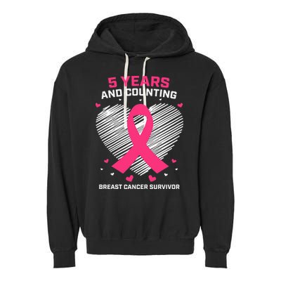 5 Year Breast Cancer Survivor Gifts Pink Cancer Free Garment-Dyed Fleece Hoodie