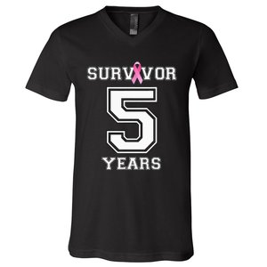 5 Years Breast Cancer Survivor Gifts For  Pink Ribbon V-Neck T-Shirt