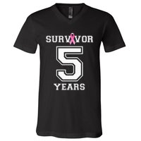 5 Years Breast Cancer Survivor Gifts For  Pink Ribbon V-Neck T-Shirt