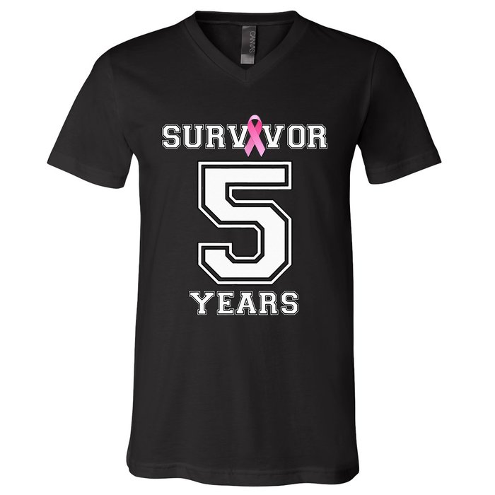 5 Years Breast Cancer Survivor Gifts For  Pink Ribbon V-Neck T-Shirt