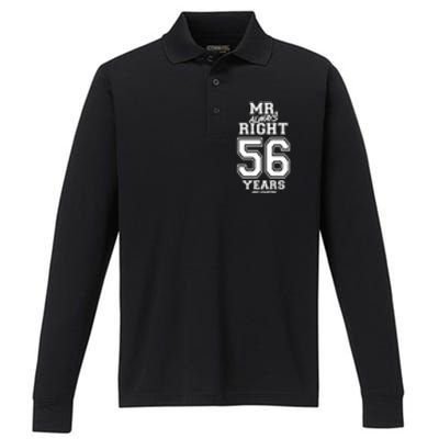 56 Years Being Mr Always Right Funny Couples Anniversary Gift Performance Long Sleeve Polo