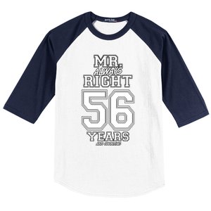 56 Years Being Mr Always Right Funny Couples Anniversary Gift Baseball Sleeve Shirt