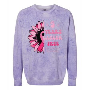 5 Year Cancer Free Breast Cancer Awareness Sunflower Women Colorblast Crewneck Sweatshirt