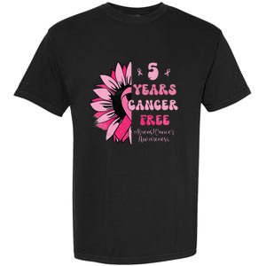 5 Year Cancer Free Breast Cancer Awareness Sunflower Women Garment-Dyed Heavyweight T-Shirt