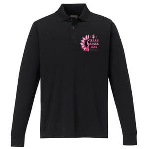 5 Year Cancer Free Breast Cancer Awareness Sunflower Women Performance Long Sleeve Polo