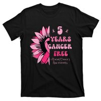 5 Year Cancer Free Breast Cancer Awareness Sunflower Women T-Shirt