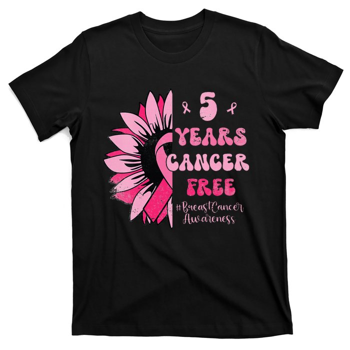 5 Year Cancer Free Breast Cancer Awareness Sunflower Women T-Shirt