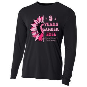 5 Year Cancer Free Breast Cancer Awareness Sunflower Women Cooling Performance Long Sleeve Crew