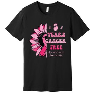 5 Year Cancer Free Breast Cancer Awareness Sunflower Women Premium T-Shirt