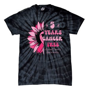 5 Year Cancer Free Breast Cancer Awareness Sunflower Women Tie-Dye T-Shirt