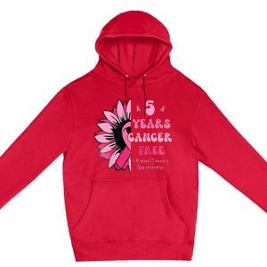 5 Year Cancer Free Breast Cancer Awareness Sunflower Women Premium Pullover Hoodie