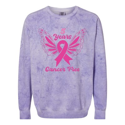 5 Year Cancer Free Breast Cancer Awareness Butterfly Women Colorblast Crewneck Sweatshirt