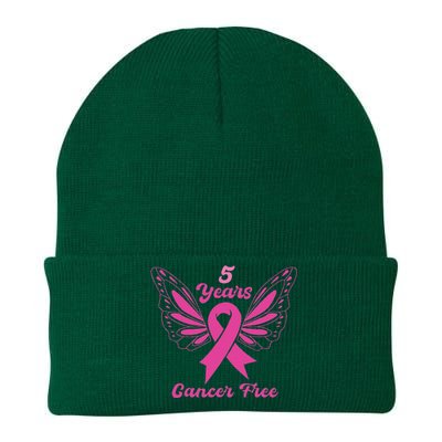 5 Year Cancer Free Breast Cancer Awareness Butterfly Women Knit Cap Winter Beanie