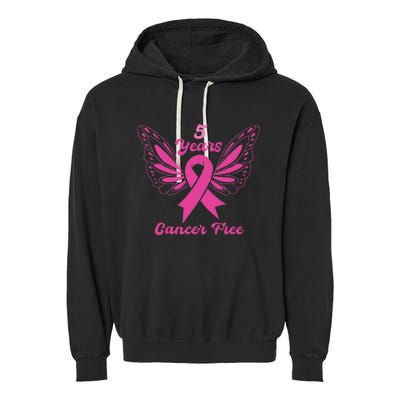 5 Year Cancer Free Breast Cancer Awareness Butterfly Women Garment-Dyed Fleece Hoodie