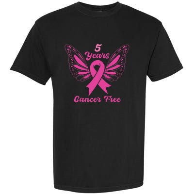 5 Year Cancer Free Breast Cancer Awareness Butterfly Women Garment-Dyed Heavyweight T-Shirt