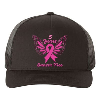 5 Year Cancer Free Breast Cancer Awareness Butterfly Women Yupoong Adult 5-Panel Trucker Hat