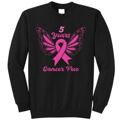 5 Year Cancer Free Breast Cancer Awareness Butterfly Women Sweatshirt