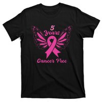 5 Year Cancer Free Breast Cancer Awareness Butterfly Women T-Shirt