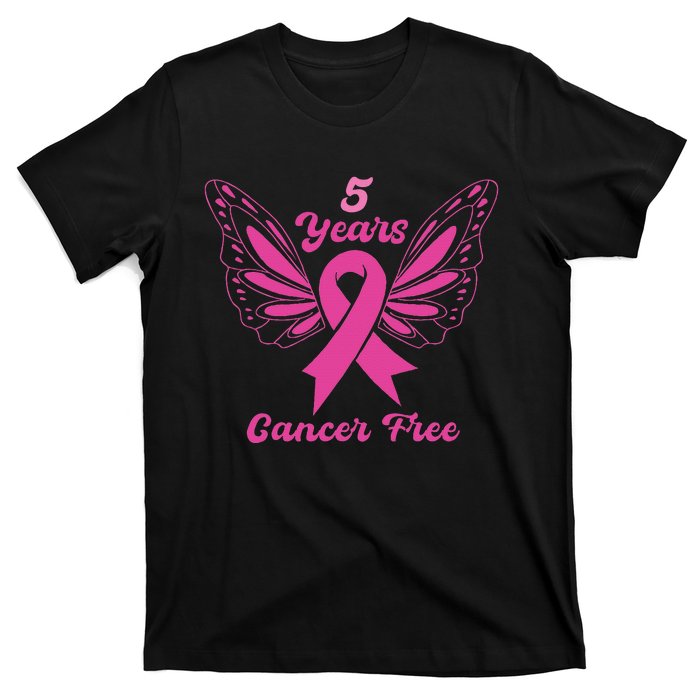 5 Year Cancer Free Breast Cancer Awareness Butterfly Women T-Shirt