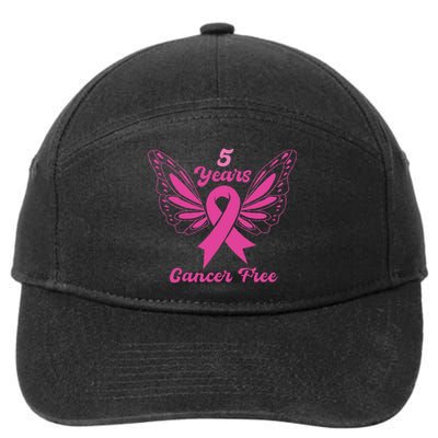 5 Year Cancer Free Breast Cancer Awareness Butterfly Women 7-Panel Snapback Hat