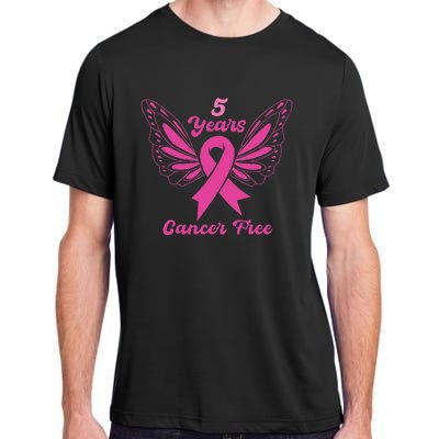 5 Year Cancer Free Breast Cancer Awareness Butterfly Women Adult ChromaSoft Performance T-Shirt