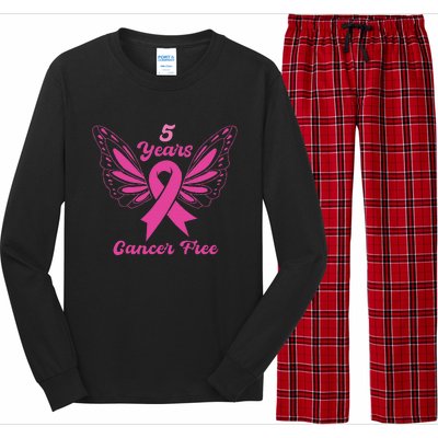 5 Year Cancer Free Breast Cancer Awareness Butterfly Women Long Sleeve Pajama Set