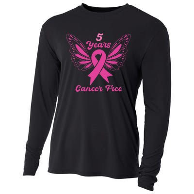 5 Year Cancer Free Breast Cancer Awareness Butterfly Women Cooling Performance Long Sleeve Crew