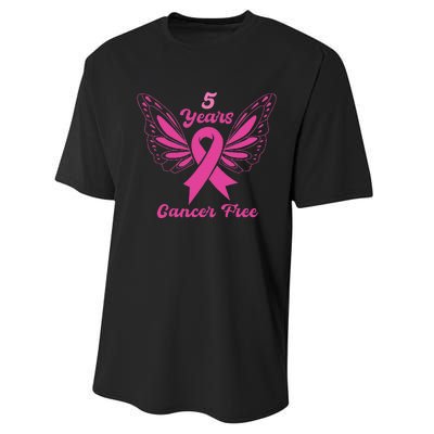 5 Year Cancer Free Breast Cancer Awareness Butterfly Women Performance Sprint T-Shirt