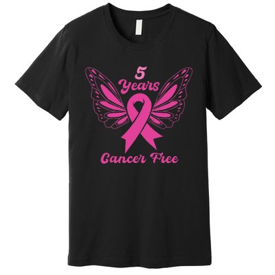 5 Year Cancer Free Breast Cancer Awareness Butterfly Women Premium T-Shirt