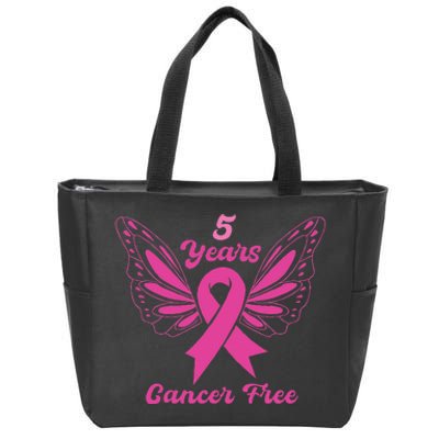 5 Year Cancer Free Breast Cancer Awareness Butterfly Women Zip Tote Bag